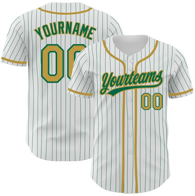 Men's White Kelly Green Customized Pinstripe Old Gold Stitched Baseball Jersey